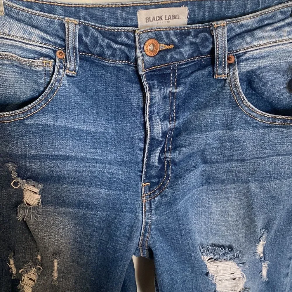 Black Label-distressed jeans medium blue wash-cropped ankle- stretchy- size 29